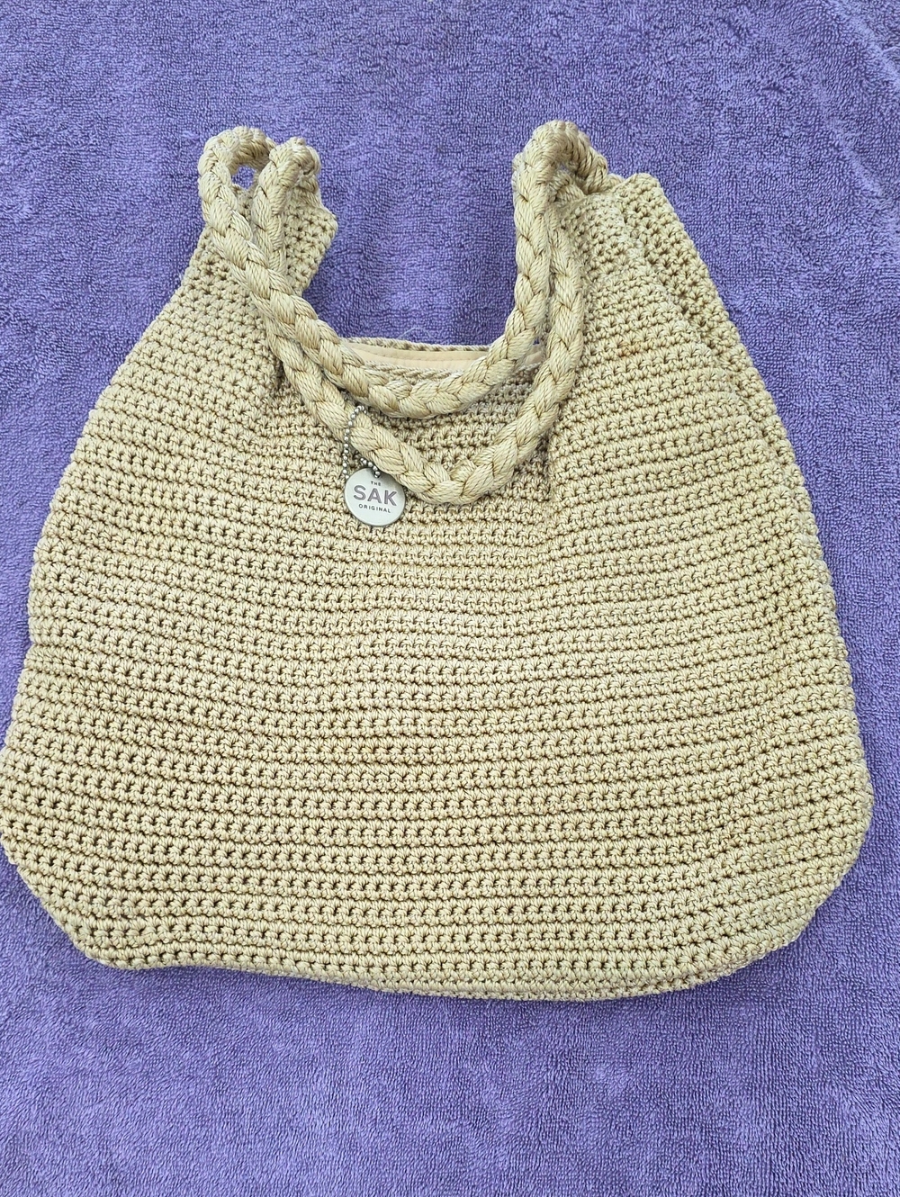 The Sak Beige Crochet Bag With Braided Handle